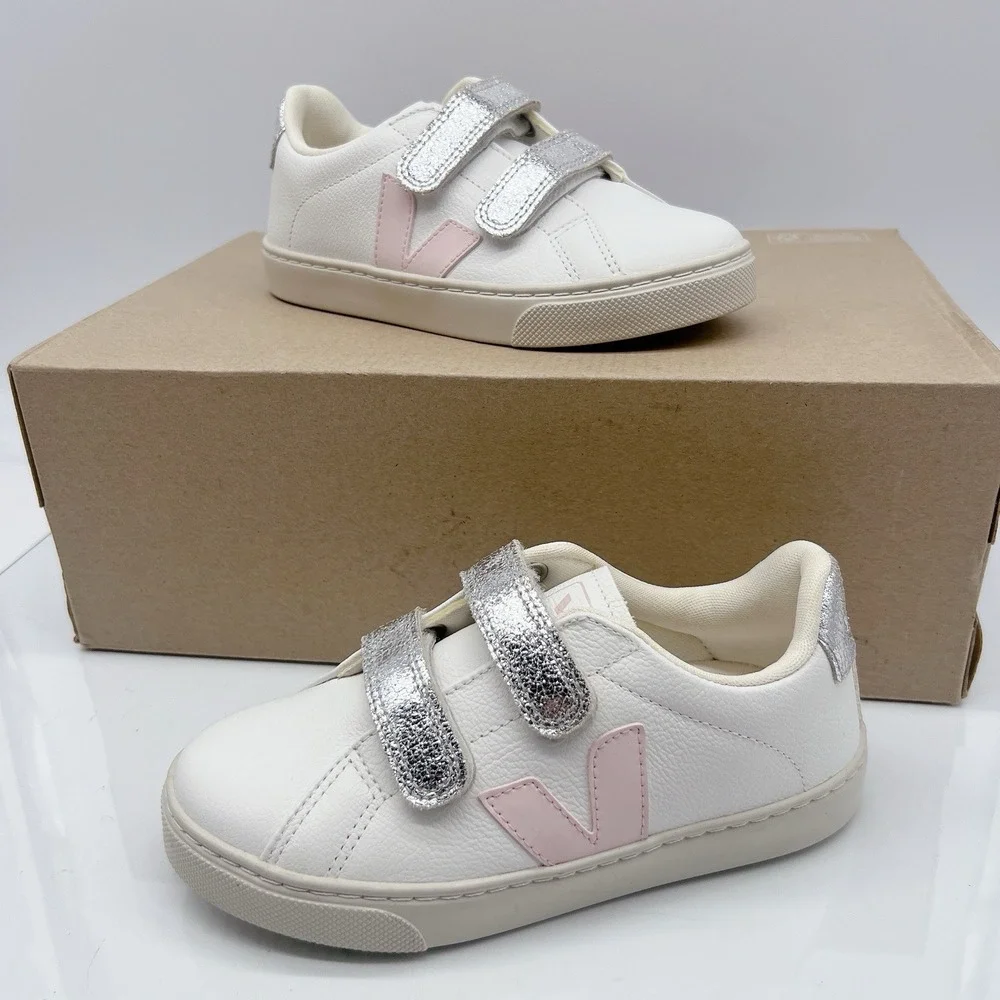 Veja Esplar Chrom White Petale Silver Sneakers Girl's Shoes Pink Leather US 1